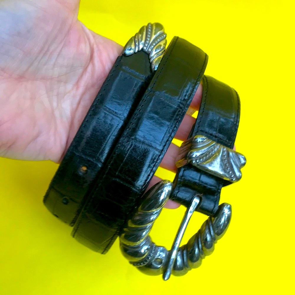 Vintage black/silver leather belt - Picture 2 of 10